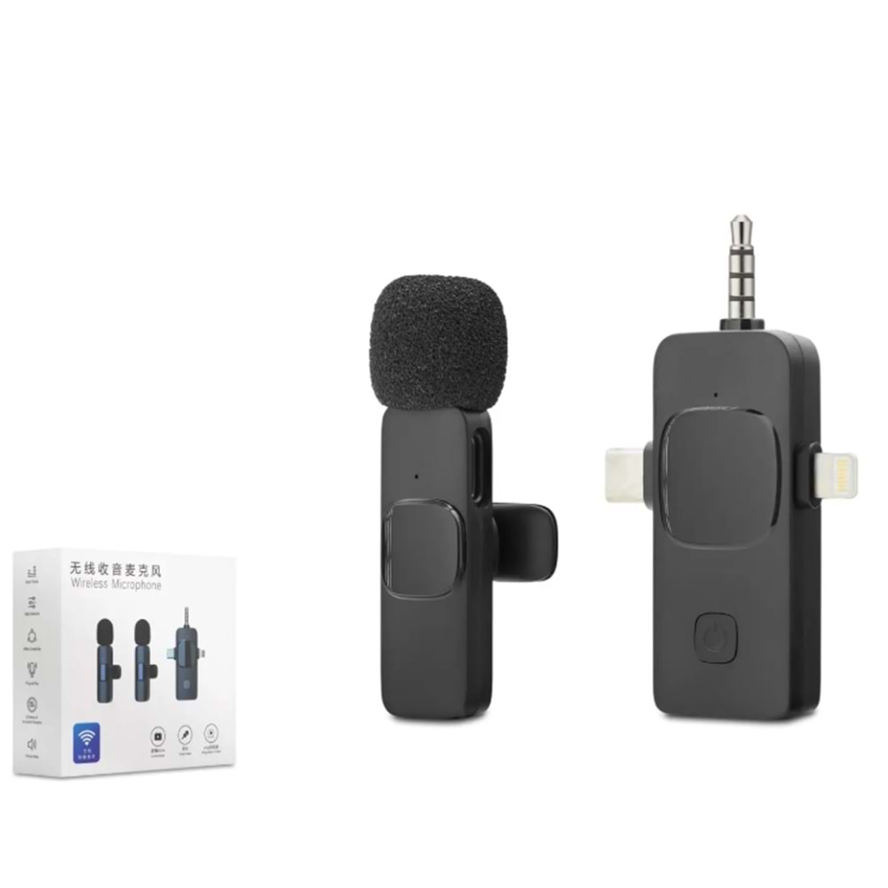 HADRON HDX2782 KABLOSUZ ÇİFT MİKROFON 3.5MM + TYPE-C + LIGHTNING SİYAH
