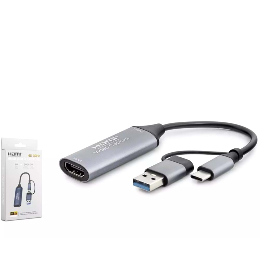 HADRON HDX7844 HDMI VIDEO CAPTURE TYPE-C + USB3.0 4K 30HZ GRİ