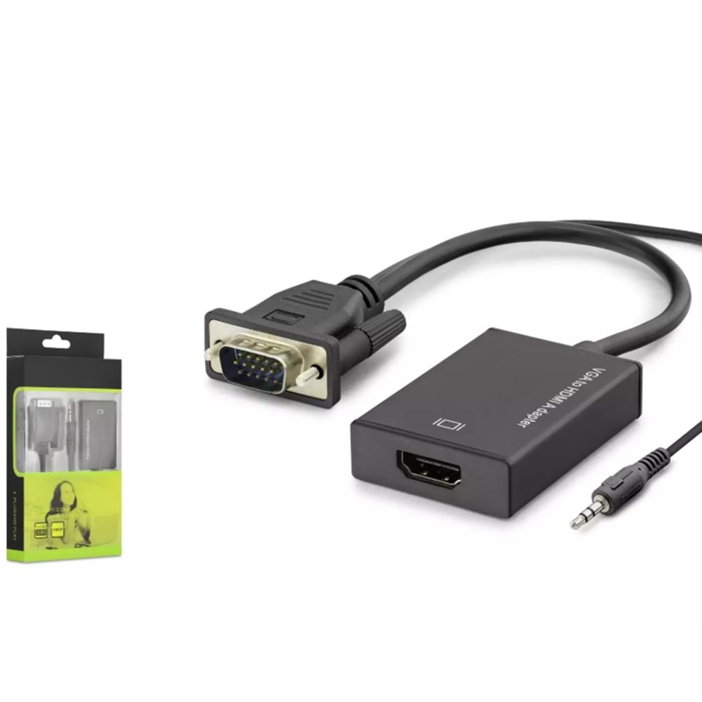 HADRON HDX7794 VGA TO HDMI F ÇEVİRİCİ + AUDIO 1080P SİYAH