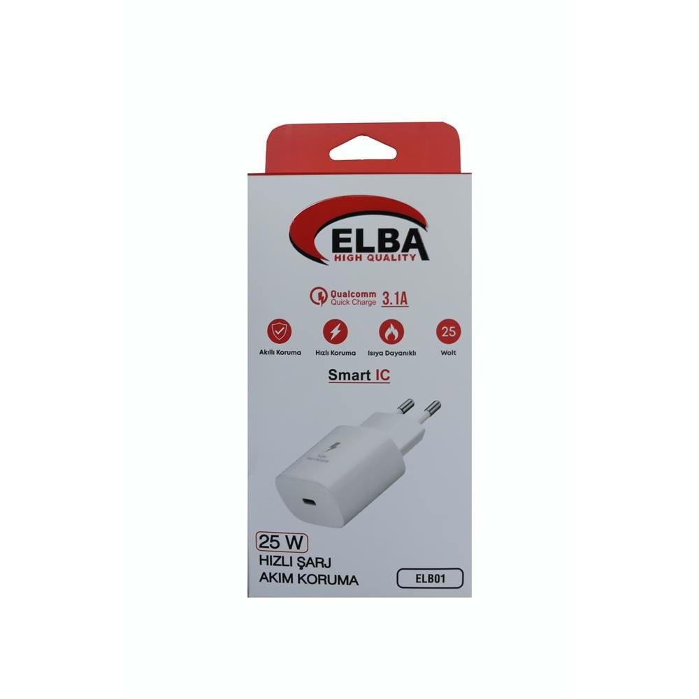 Elba ELB42 Beyaz 25W Şarj Kafa+ İphone Kablo USB-C PD3.0/QC4.0(Akım Koruma/Hızlı Şarj/)