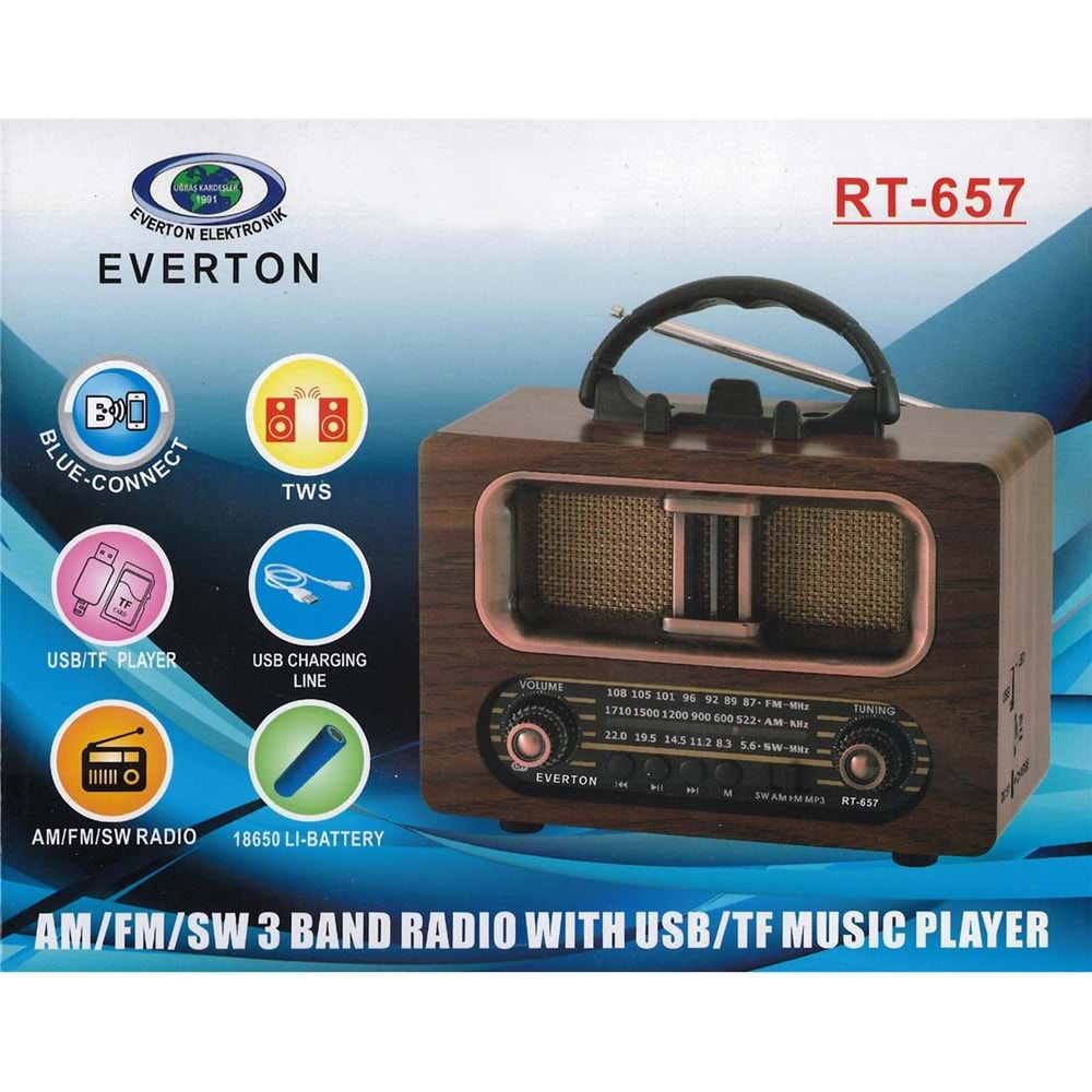 Everton Rt-657 Bluetooth Fm/Usb/Tf/Aux Şarjlı Nostaljik Radyo