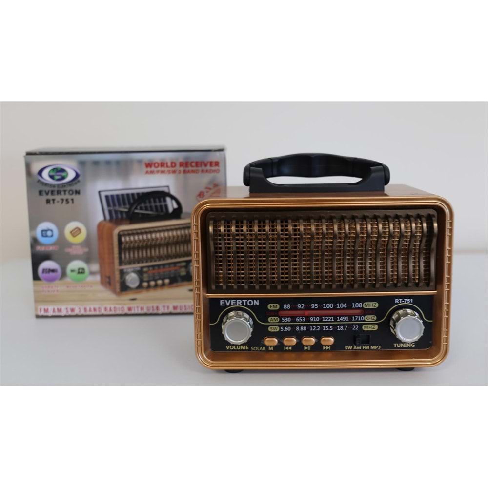Everton Rt-751 /Fm/Am/Sw/Usb/Tf Card/Aux Nostaljik Radyo Solar (Güneş Paneli)