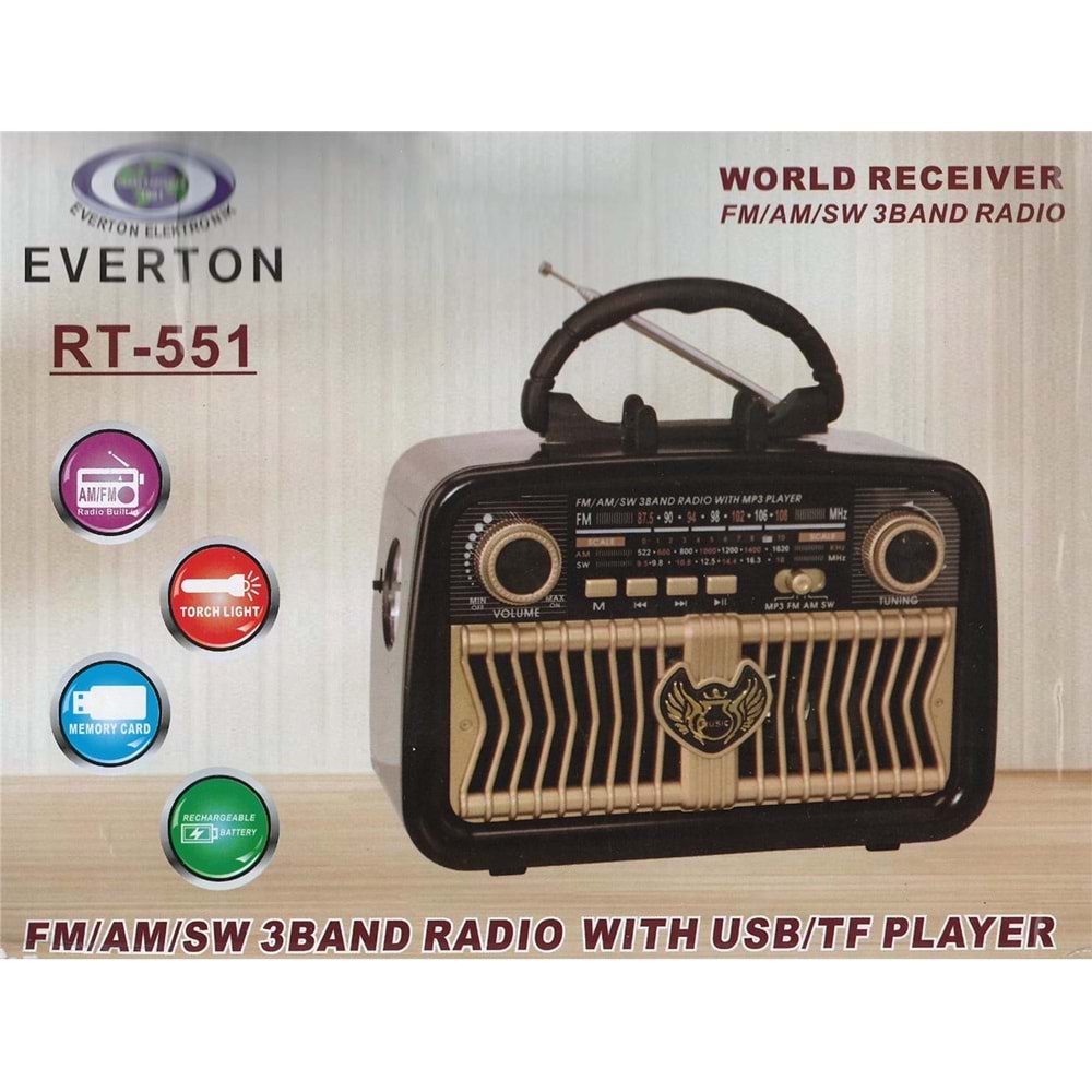 Everton Rt-551 Bluetooth Fm/Usb/Tf/Aux Şarjlı Nostaljik Radyo