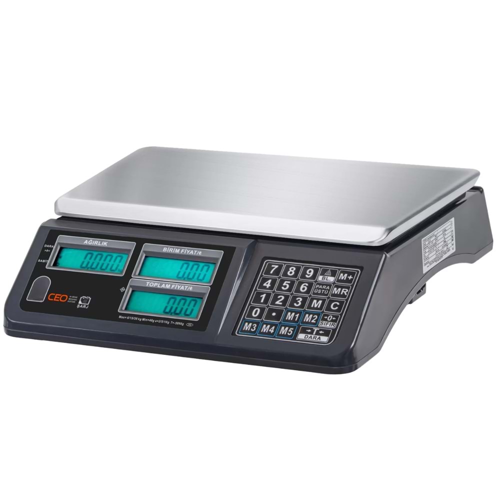 CA-P ELEKTRONİK FİYAT HESAPLAMALI TERAZİ 30 Kg / M 3 KADEMELİ 2/5/10 g HASSASİYETLİ +RS232