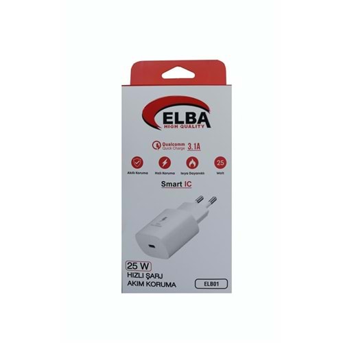 Elba ELB42 Beyaz 25W Şarj Kafa+ İphone Kablo USB-C PD3.0/QC4.0(Akım Koruma/Hızlı Şarj/)
