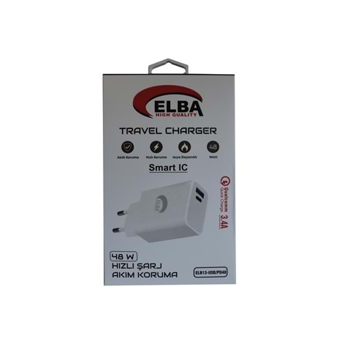 Elba ELB13 Elb-48w 3.4A USB/Pd48 (Usb+Type-C) Akıllı Koruma/ Isıya Dayanklı Hızlı Şarj Ev Şarj Kafa