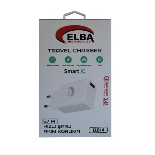 Elba ELB14 Elb-67w USB 67w 3.4A Hızlı Şarj Akıllı Koruma /Isıya Dayanıklı EV Şarj Kafa