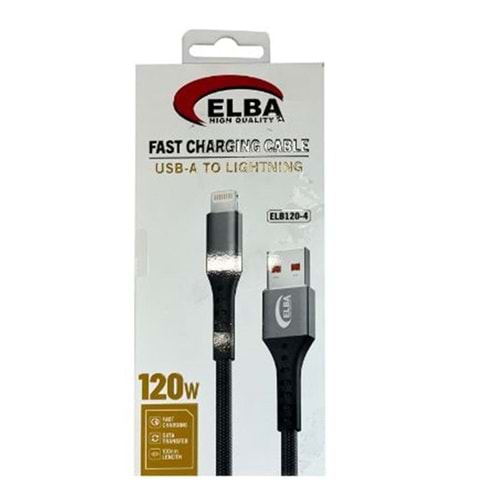 Elba Elb120-4 120w Lightning To Usb 1Mt Siyah Örgülü Şarj Kablosu